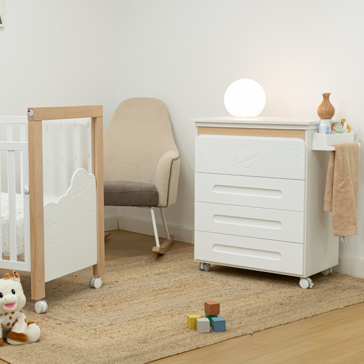 Banheira muda-fraldas Dolce Magic Branco/Madeira Bolinhas bege da Micuna