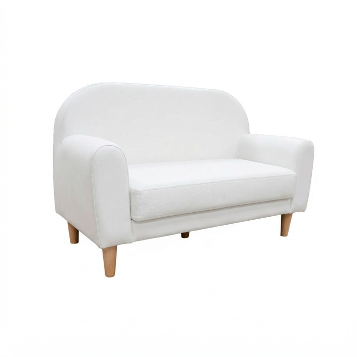 Mini sofá infantil de 2 lugares Miniduo da Micuna - Madeira / Polipele Branco