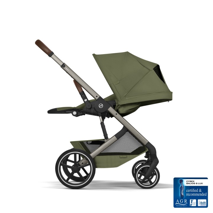 Balios S Lux Moss Green com alcofa dobravel de perfil