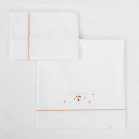 Tríptico sábanas 100% algodón cuna 60x120 Monet (blanco/rosa) de Bimbidreams