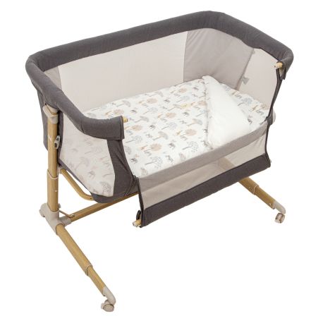 Minicuna colecho metálica con bajera y funda nórdica Tanzania (gris) de Bimbidreams