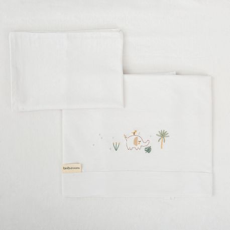 Tríptico de punto cuna 60x120 Palm (blanco/verde) de Bimbidreams