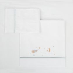 Tríptico sábanas 100% algodón cuna 60x120 Orbit (blanco/azul) de Bimbidreams