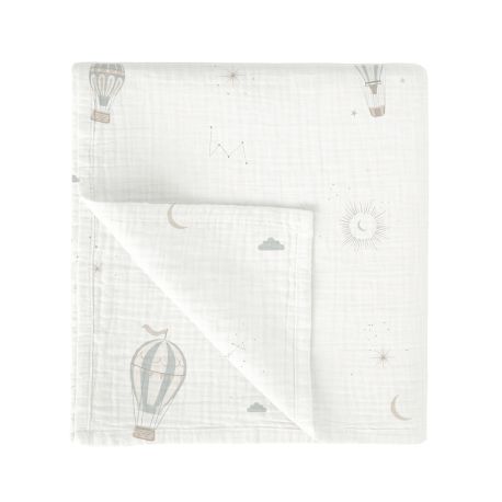 Muselina de bambú 120x120 cm Blue Sky (blanco/verde) de Bimbidreams