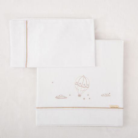 Tríptico sábanas 100% algodón cuna mini 50x80 Noé (blanco/lino) de Bimbidreams