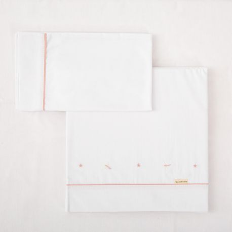 Tríptico sábanas 100% algodón cuna mini 50x80 Dafne (blanco/rosa) de Bimbidreams