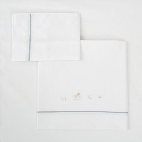 Tríptico sábanas 100% algodón cuna mini 50x80 Blue Sky (verde) de Bimbidreams