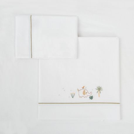 Tríptico sábanas 100% algodón cuna mini 50x80 Palm (blanco/verde) de Bimbidreams