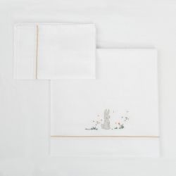Tríptico sábanas 100% algodón cuna mini 50x80 Campo (blanco/lino) de Bimbidreams