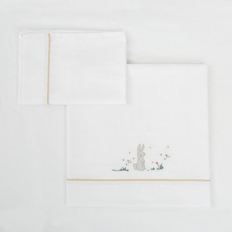 Tríptico sábanas 100% algodón cuna mini 50x80 Campo (blanco/lino) de Bimbidreams