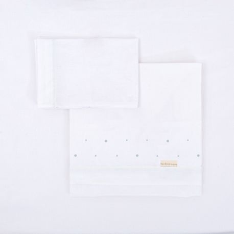 Tríptico sábanas 100% algodón cuna mini 50x80 Punts (blanco/azul) de Bimbidreams