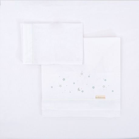 Tríptico sábanas 100% algodón cuna mini 50x80 Night (blanco/azul) de Bimbidreams