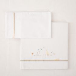 Tríptico sábanas 100% algodón cuna 60x120 Happy Forest (blanco/lino) de Bimbidreams