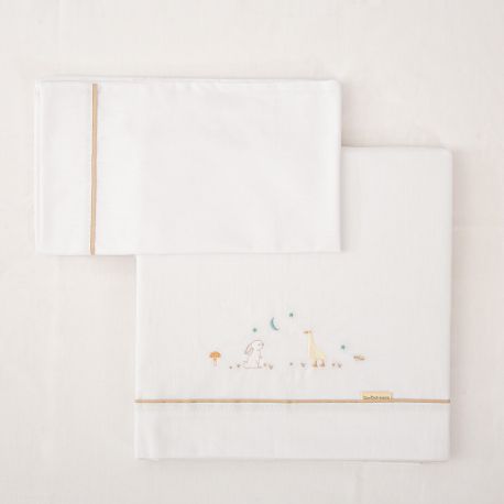 Tríptico sábanas 100% algodón cuna 60x120 Happy Forest (blanco/lino) de Bimbidreams