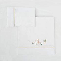 Tríptico sábanas 100% algodón cuna 60x120 Palm (blanco/verde) de Bimbidreams