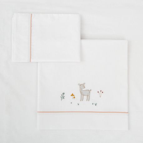 Tríptico sábanas 100% algodón cuna 60x120 Deer (blanco/rosa) de Bimbidreams