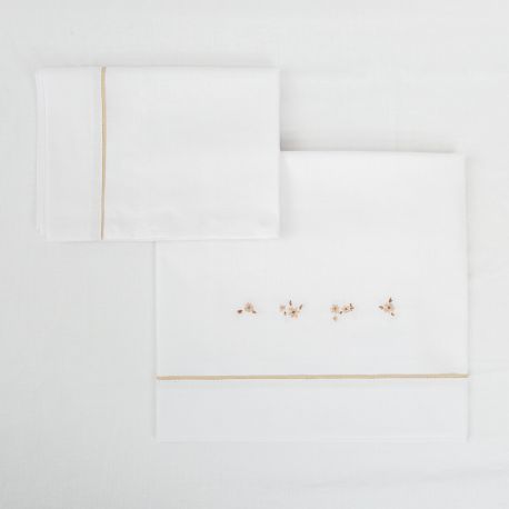 Tríptico sábanas 100% algodón cuna 60x120 Anaís (blanco/lino) de Bimbidreams