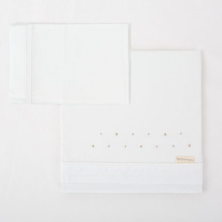 Tríptico sábanas 100% algodón cuna 60x120 Punts (blanco/lino) de Bimbidreams