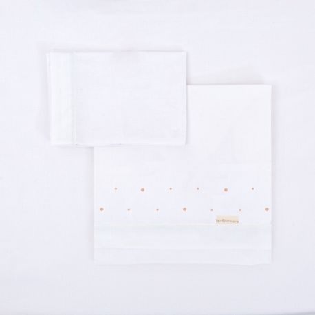 Tríptico sábanas 100% algodón cuna 60x120 Punts (blanco/rosa) de Bimbidreams