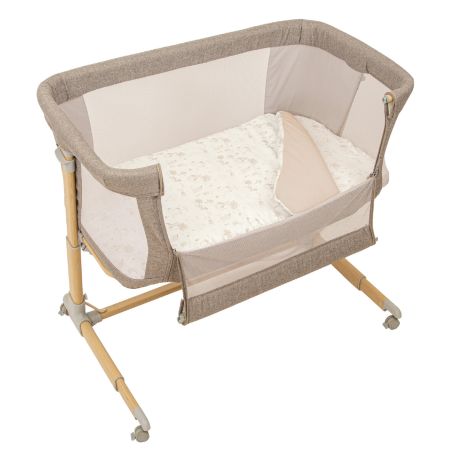 Minicuna colecho metálica con bajera y funda nórdica Noé (blanco/lino) de Bimbidreams