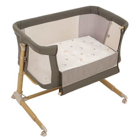 Minicuna colecho metálica con bajera y funda nórdica Palm (verde) de Bimbidreams