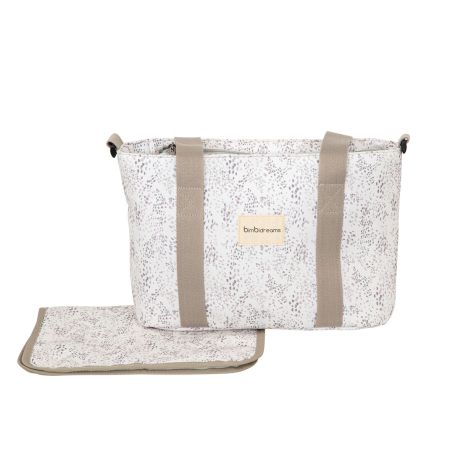 Bolso pañalera crossbody con cambiador Dots (blanco/lino) de Bimbidreams