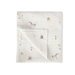 Muselina de bambú 120x120 cm Farm (blanco/lino) de Bimbidreams