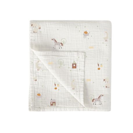 Muselina de bambú 120x120 cm Farm (blanco/lino) de Bimbidreams