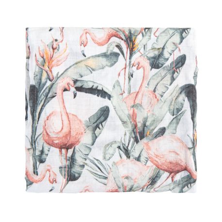 Muselina de bambú 120x120 cm Flamingo (blanco) de Bimbidreams