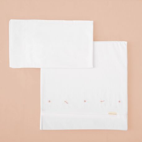 Tríptico de punto cuna mini 50x80 Dafne (blanco/rosa) de Bimbidreams