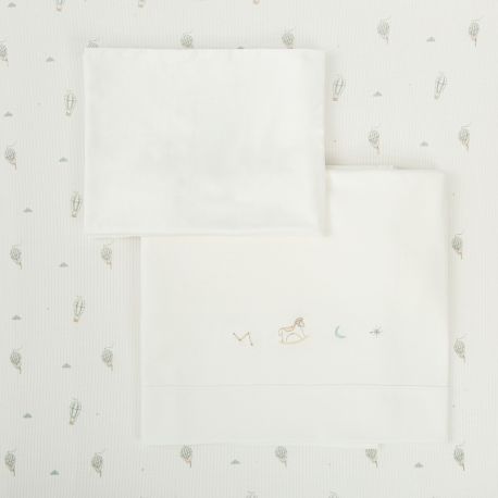 Tríptico de punto cuna mini 50x80 Blue Sky (blanco/verde) de Bimbidreams