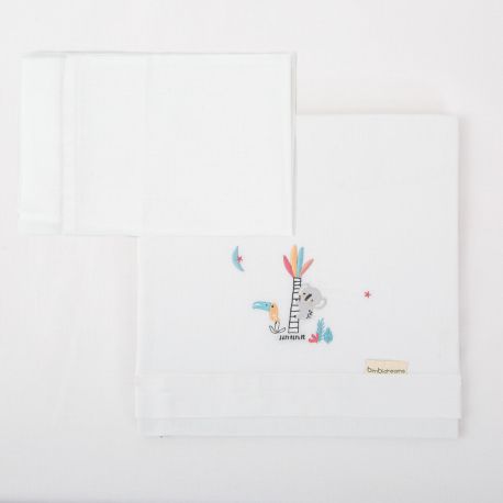 Tríptico de punto cuna mini 50x80 Tucán (blanco/verde) de Bimbidreams