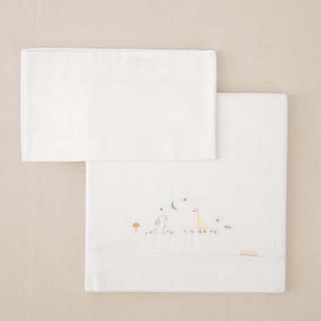 Tríptico de punto cuna 60x120 Happy Forest (blanco/lino) de Bimbidreams