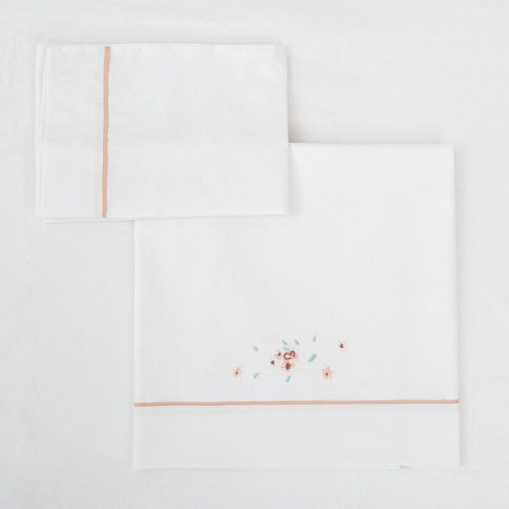 Tríptico sábanas 100% algodón cuna mini 50x80 Monet (blanco/rosa) de Bimbidreams