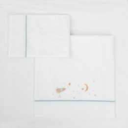 Tríptico sábanas 100% algodón cuna 60x120 Orbit (blanco/azul) de Bimbidreams