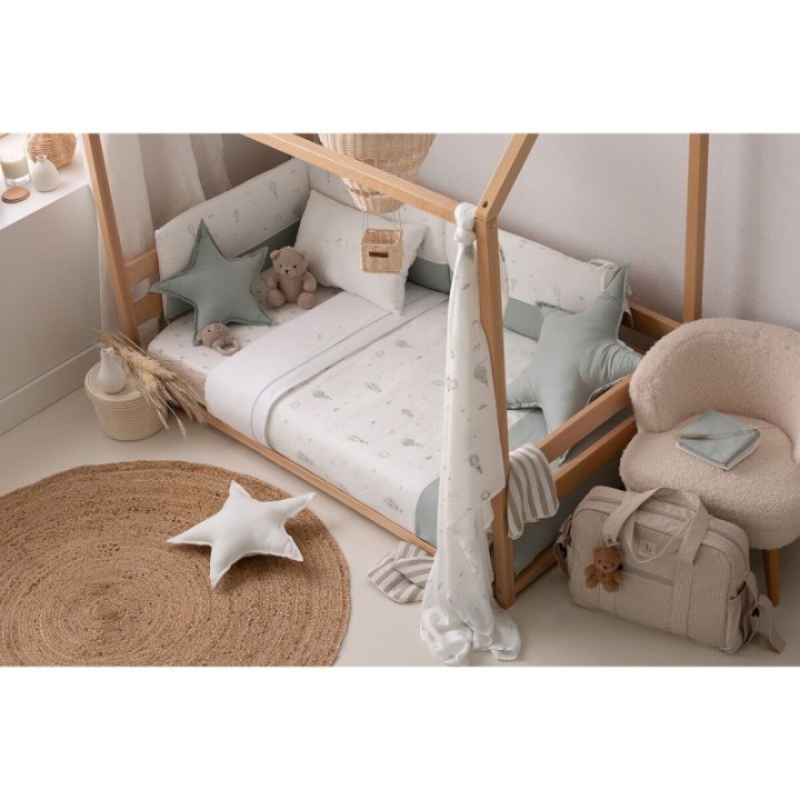 Muselina de bambú 120x120 cm Blue Sky (blanco/verde) de Bimbidreams