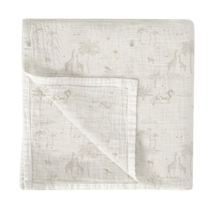 Muselina de bambú 120x120 cm Noé (blanco/lino) de Bimbidreams