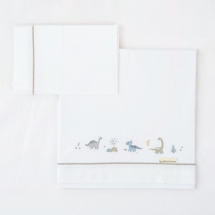 Tríptico sábanas 100% algodón cuna mini 50x80 Trex (blanco/verde) de Bimbidreams