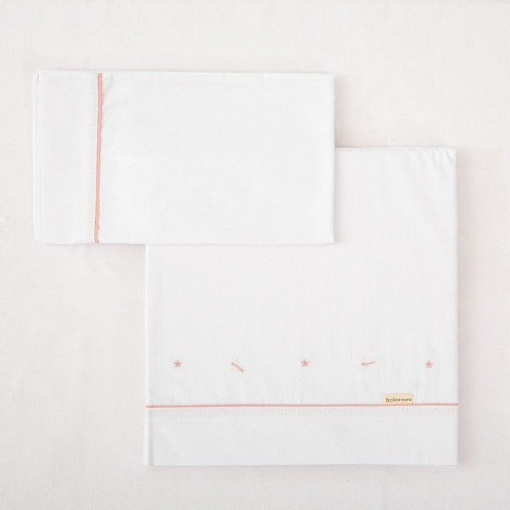 Tríptico sábanas 100% algodón cuna mini 50x80 Dafne (blanco/rosa) de Bimbidreams