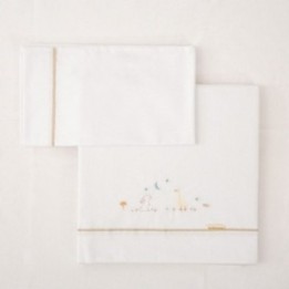 Tríptico sábanas 100% algodón cuna mini 50x80 Happy Forest (blanco/lino) de Bimbidreams