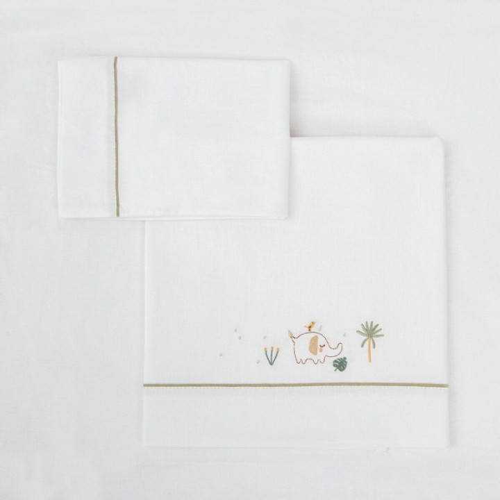 Tríptico sábanas 100% algodón cuna mini 50x80 Palm (blanco/verde) de Bimbidreams