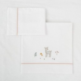 Tríptico sábanas 100% algodón cuna mini 50x80 Deer (blanco/rosa) de Bimbidreams