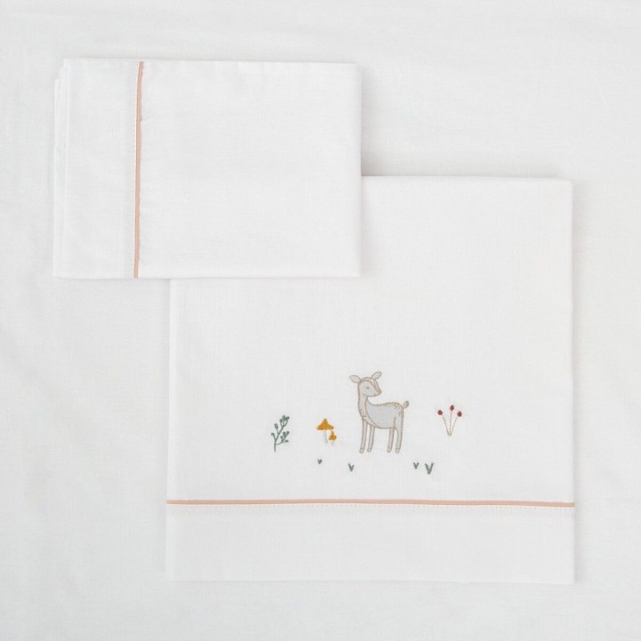 Tríptico sábanas 100% algodón cuna mini 50x80 Deer (blanco/rosa) de Bimbidreams