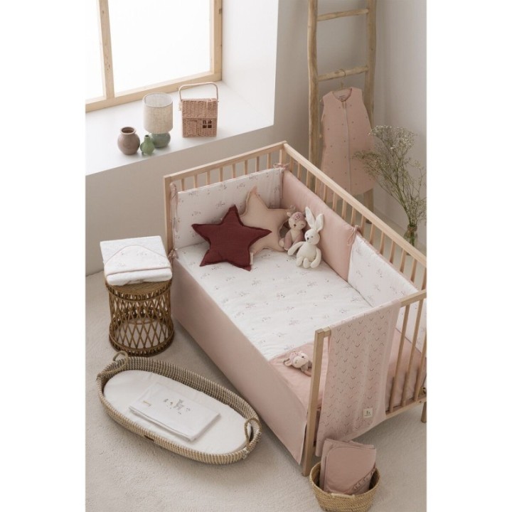 Tríptico sábanas 100% algodón cuna mini 50x80 Deer (blanco/rosa) de Bimbidreams