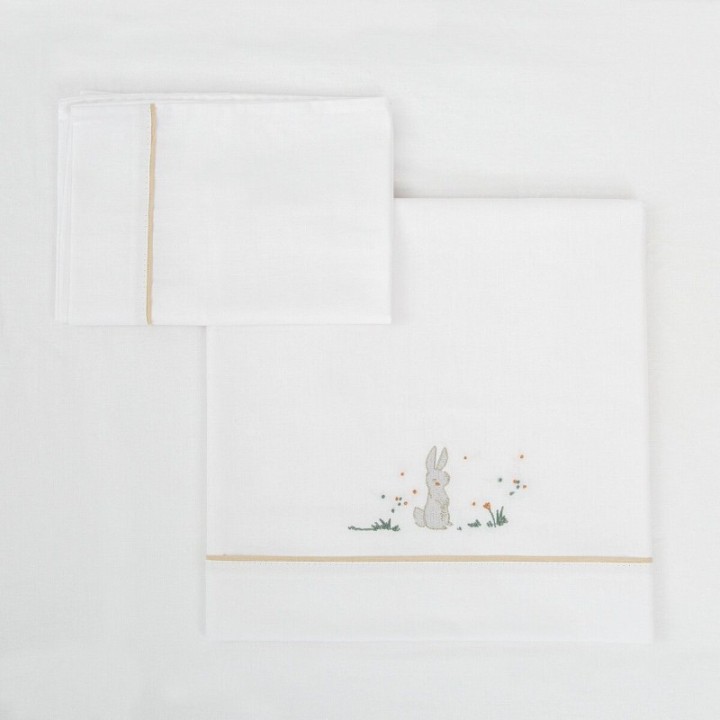 Tríptico sábanas 100% algodón cuna mini 50x80 Campo (blanco/lino) de Bimbidreams