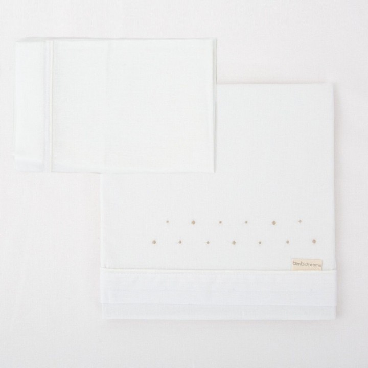 Tríptico sábanas 100% algodón cuna mini 50x80 Punts (blanco/lino) de Bimbidreams