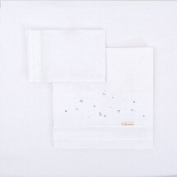 Tríptico sábanas 100% algodón cuna mini 50x80 Night (blanco/azul) de Bimbidreams