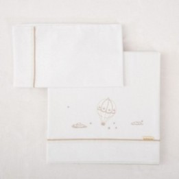 Tríptico sábanas 100% algodón cuna 60x120 Noé (blanco/lino) de Bimbidreams