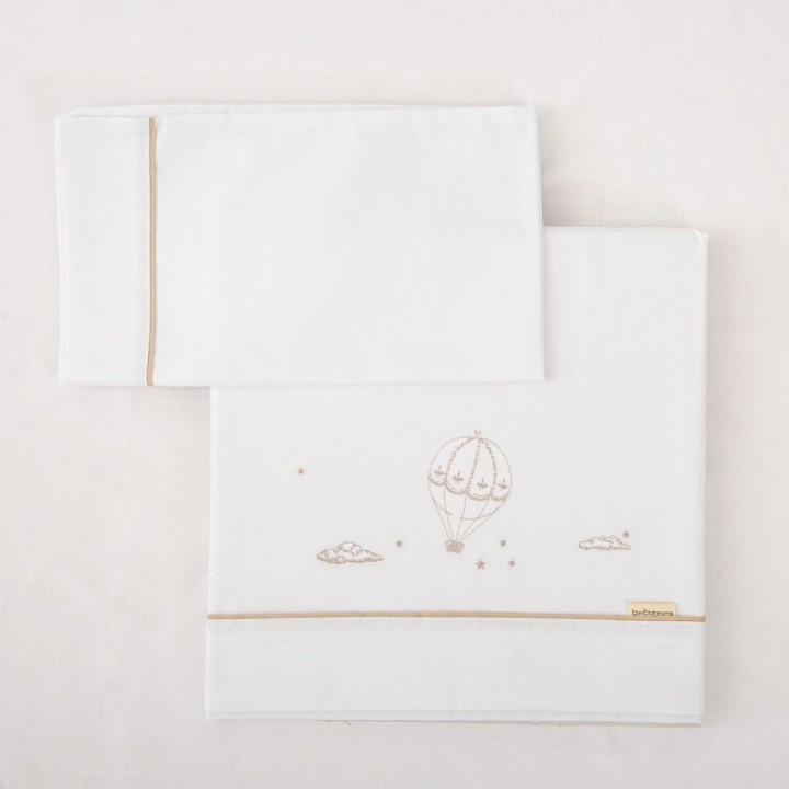 Tríptico sábanas 100% algodón cuna 60x120 Noé (blanco/lino) de Bimbidreams