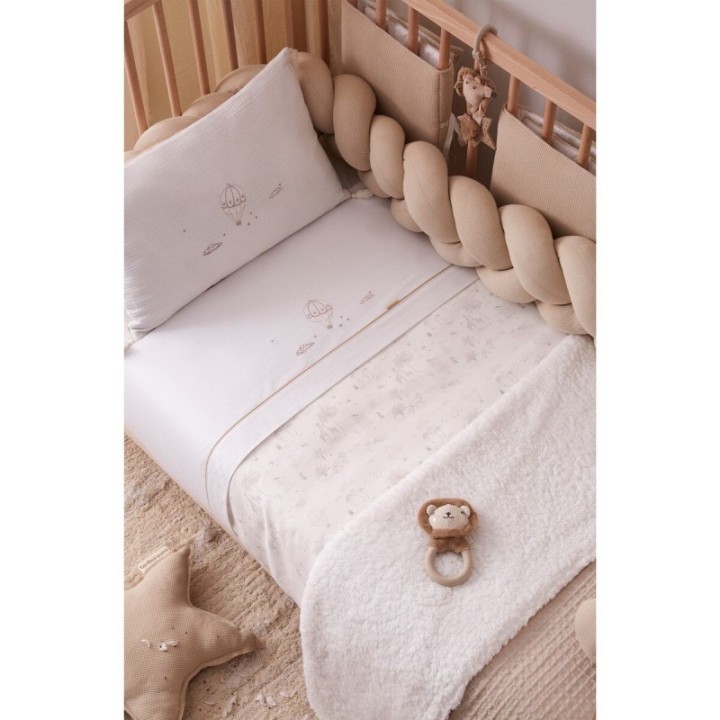 Tríptico sábanas 100% algodón cuna 60x120 Noé (blanco/lino) de Bimbidreams